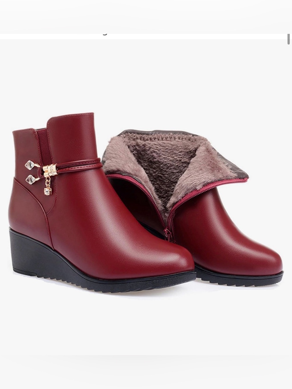 Women’s Burgundy Ankle Boots with Faux Fur Lining